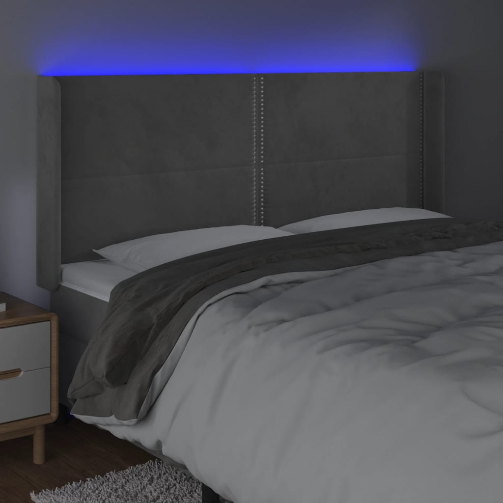 vidaXL LED posteljno vzglavje svetlo sivo 183x16x118/128 cm žamet