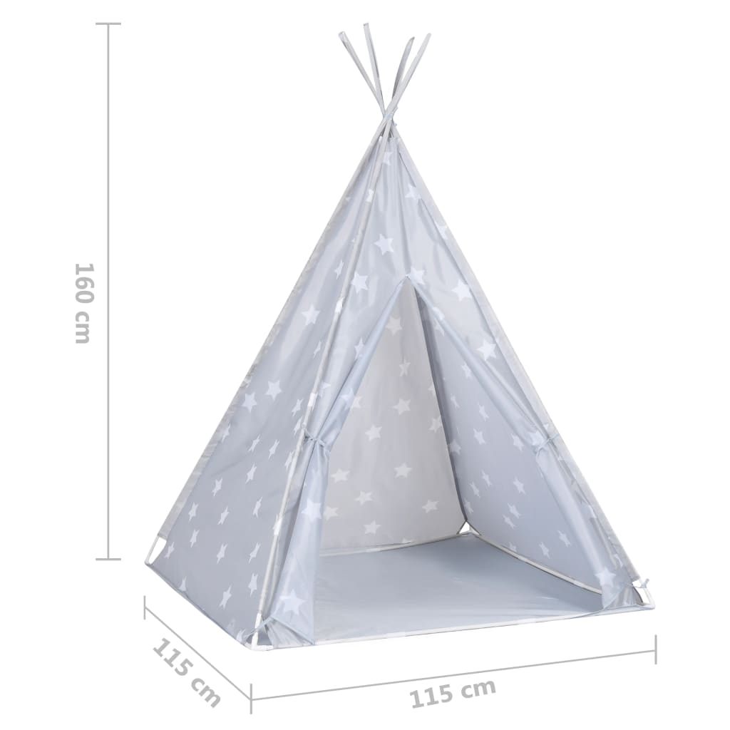 vidaXL Otroški tipi šotor z vrečo poliester siv 115x115x160 cm
