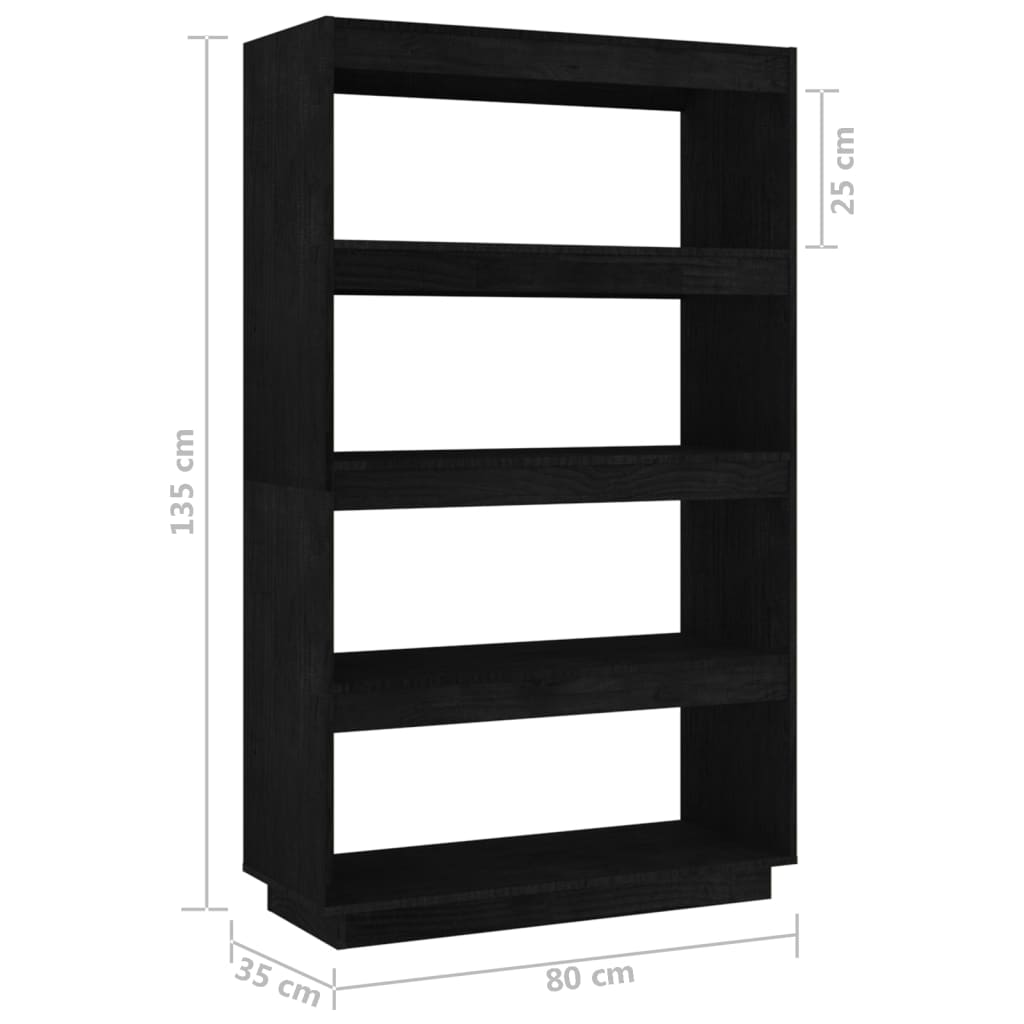 vidaXL Knjižna omara za razdelitev prostora črna 80x35x135 cm borovina