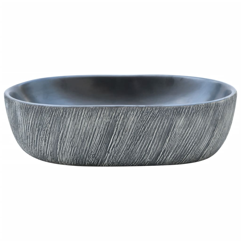 vidaXL Nadpultni umivalnik črn in siv ovalen 47x33x13 cm keramika