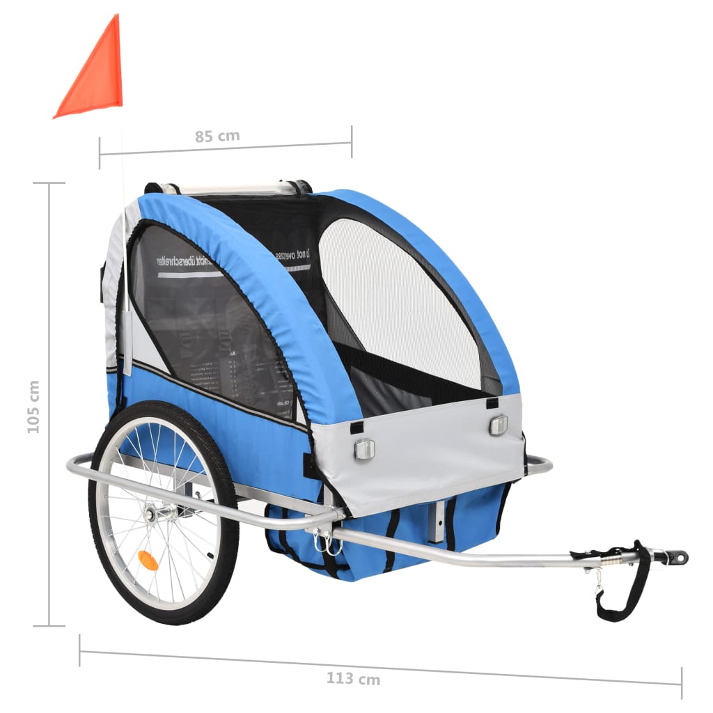 vidaXL Otroška kolesarska prikolica in voziček 2 v 1 modra in siva