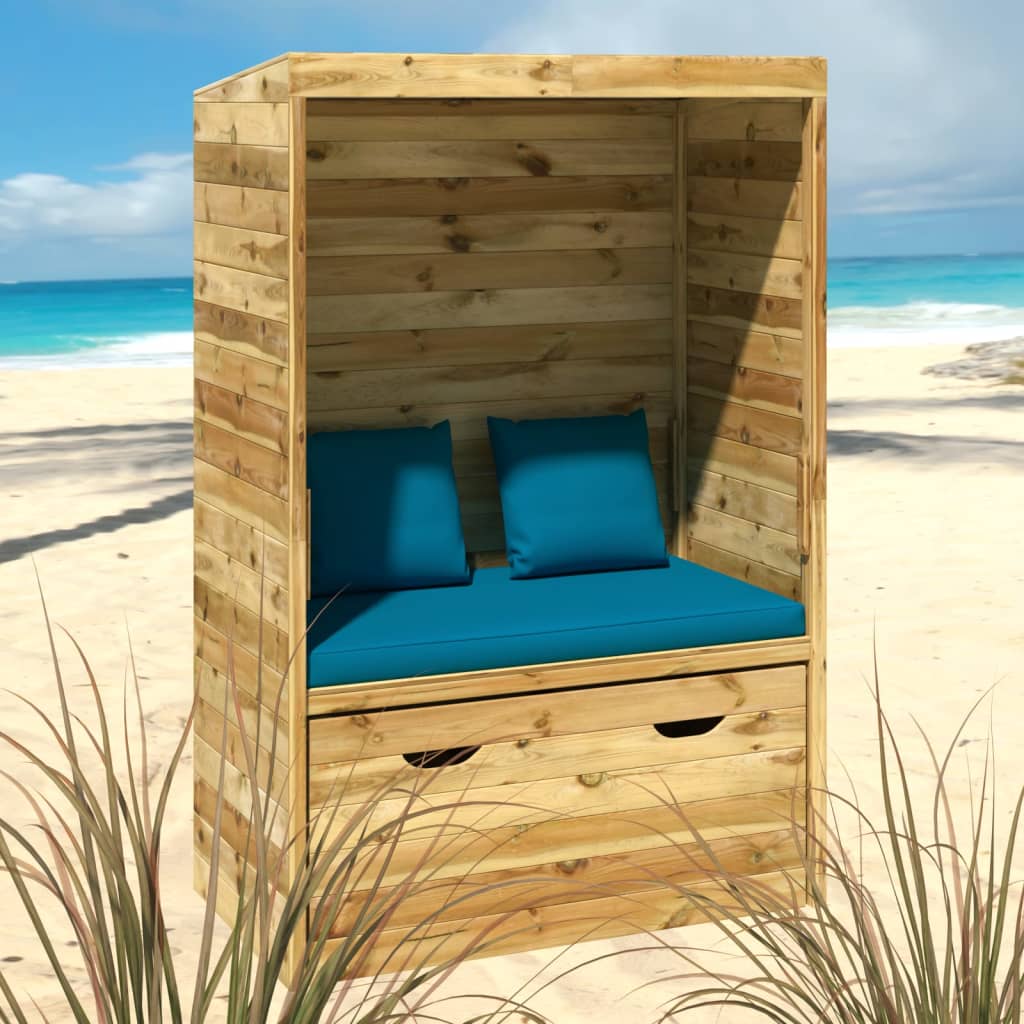 vidaXL Stol za na plažo s predalom 112x60x168 cm trdna borovina