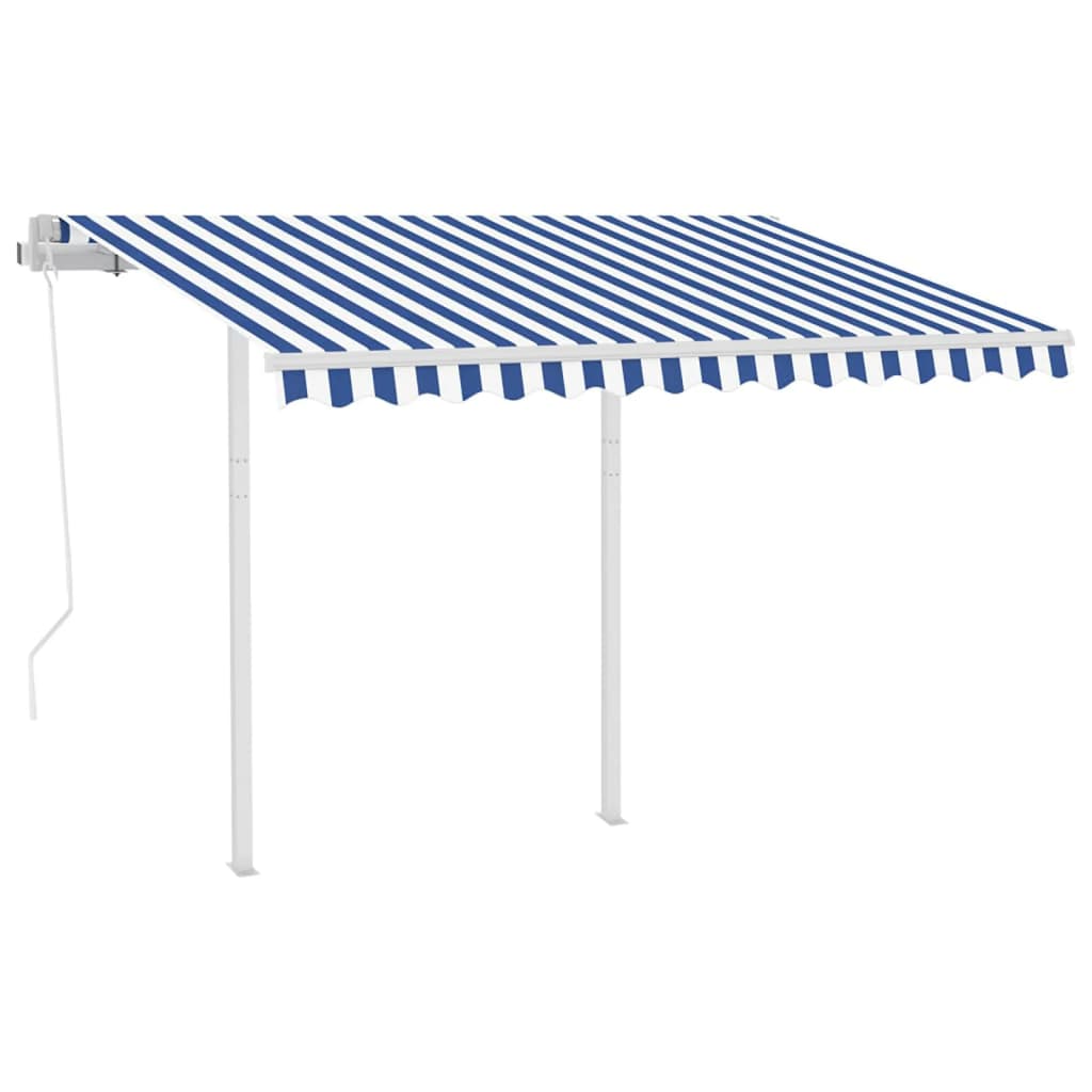vidaXL Avtomatsko zložljiva tenda s stebrički 3,5x2,5 m modra in bela