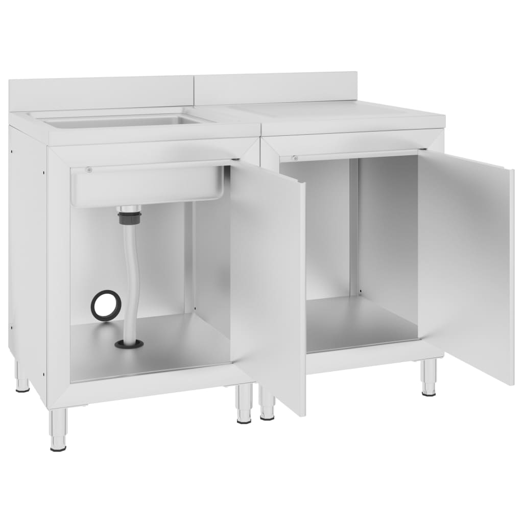 vidaXL Kuhinjska omarica za umivalnik nerjaveče jeklo 120x60x96 cm