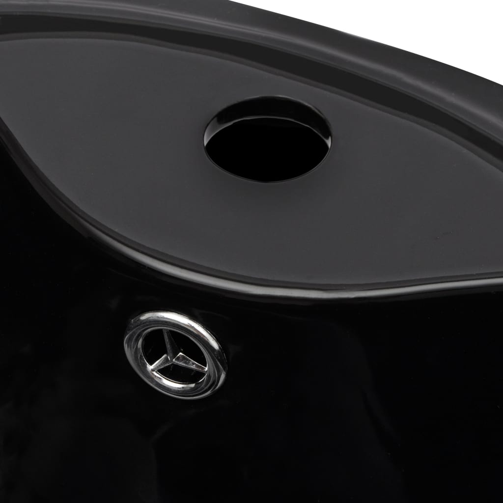 Črn Okrogel Keramičen Stoječi Umivalnik za Kopalnico z Odprtinami