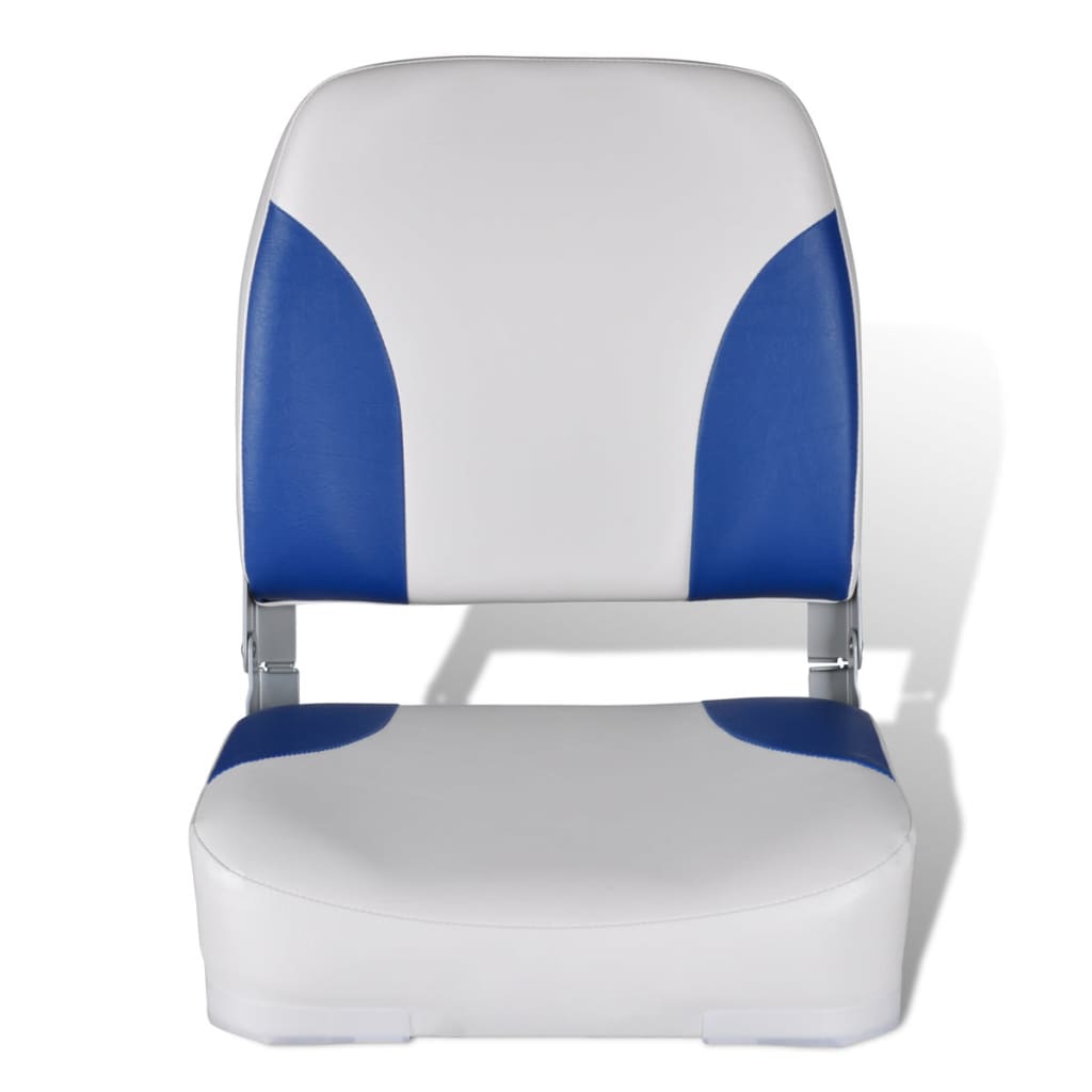 Zložljiv Sedež za Čoln z Naslonjalom in Modro-Belo Blazino 41x36x48cm