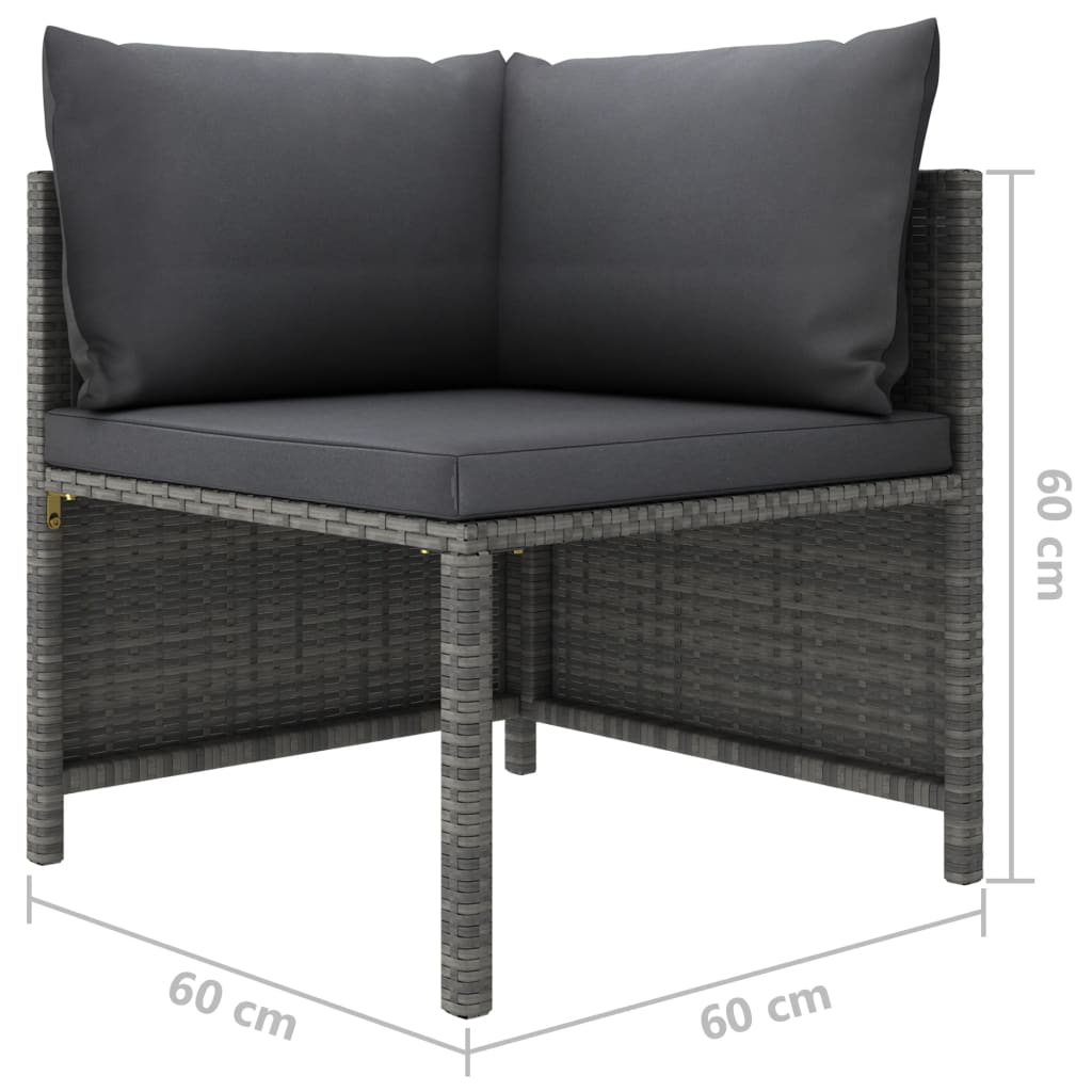 vidaXL Sekcijski kotni kavč z blazinami siv poli ratan