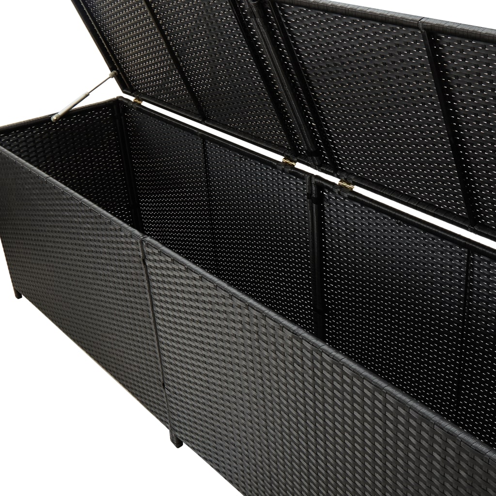 vidaXL Vrtna škatla za shranjevanje poli ratan 200x50x60 cm črna