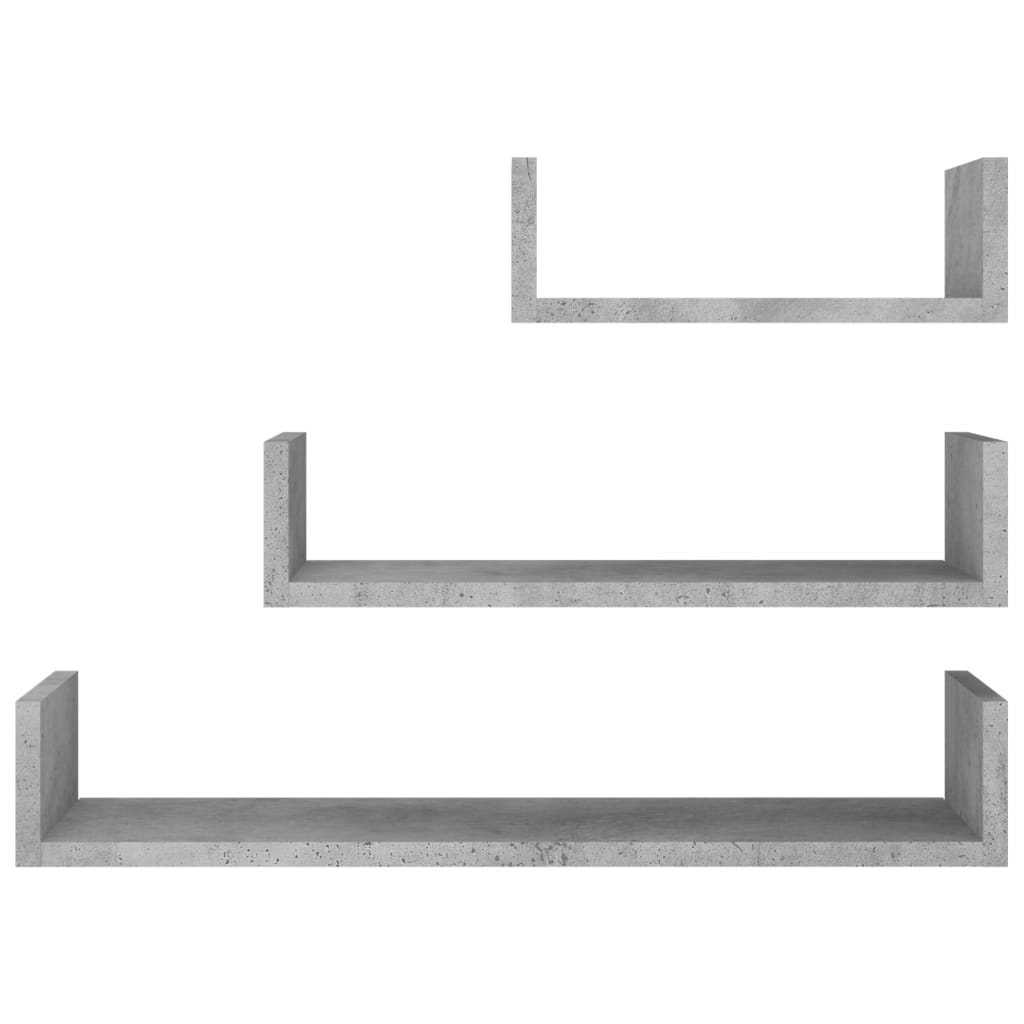 vidaXL Stenske razstavne police 3 kosi betonsko sive iverna plošča