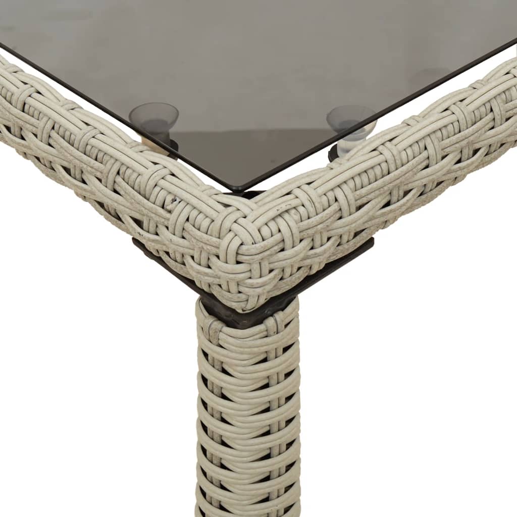 vidaXL Vrtna miza s stekleno ploščo sv. siva 115x54x74 cm poli ratan