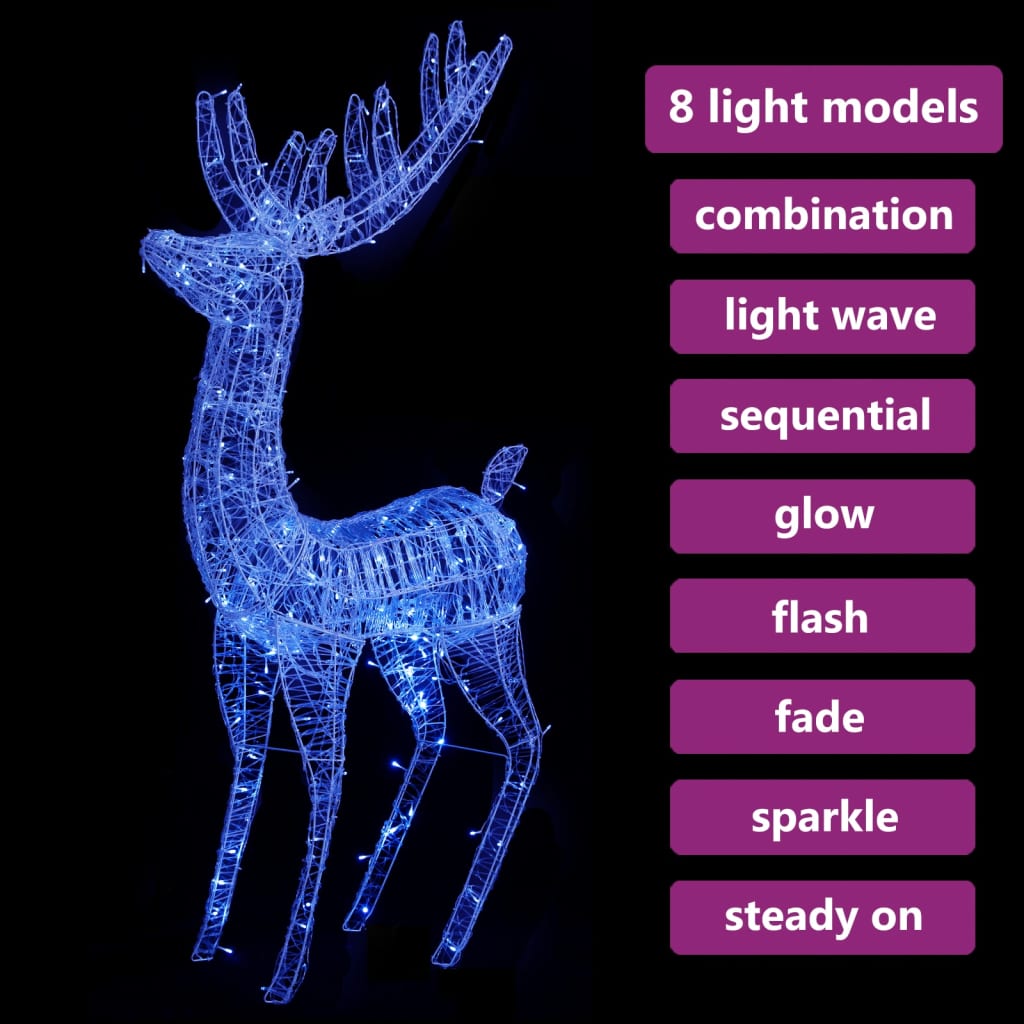 vidaXL XXL božični jelen iz akrila 250 LED lučk 180 cm moder