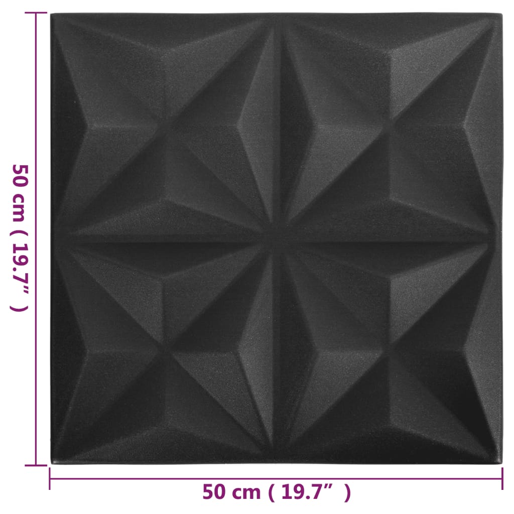 vidaXL 3D stenski paneli 12 kosov 50x50 cm origami črni 3 m²