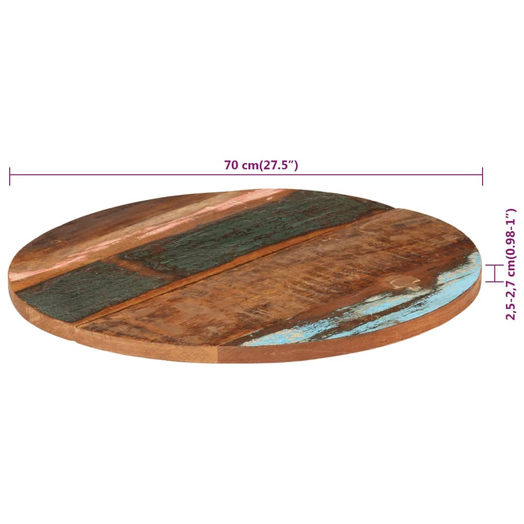 vidaXL Okrogla mizna plošča 70 cm 25-27 mm trden predelan les