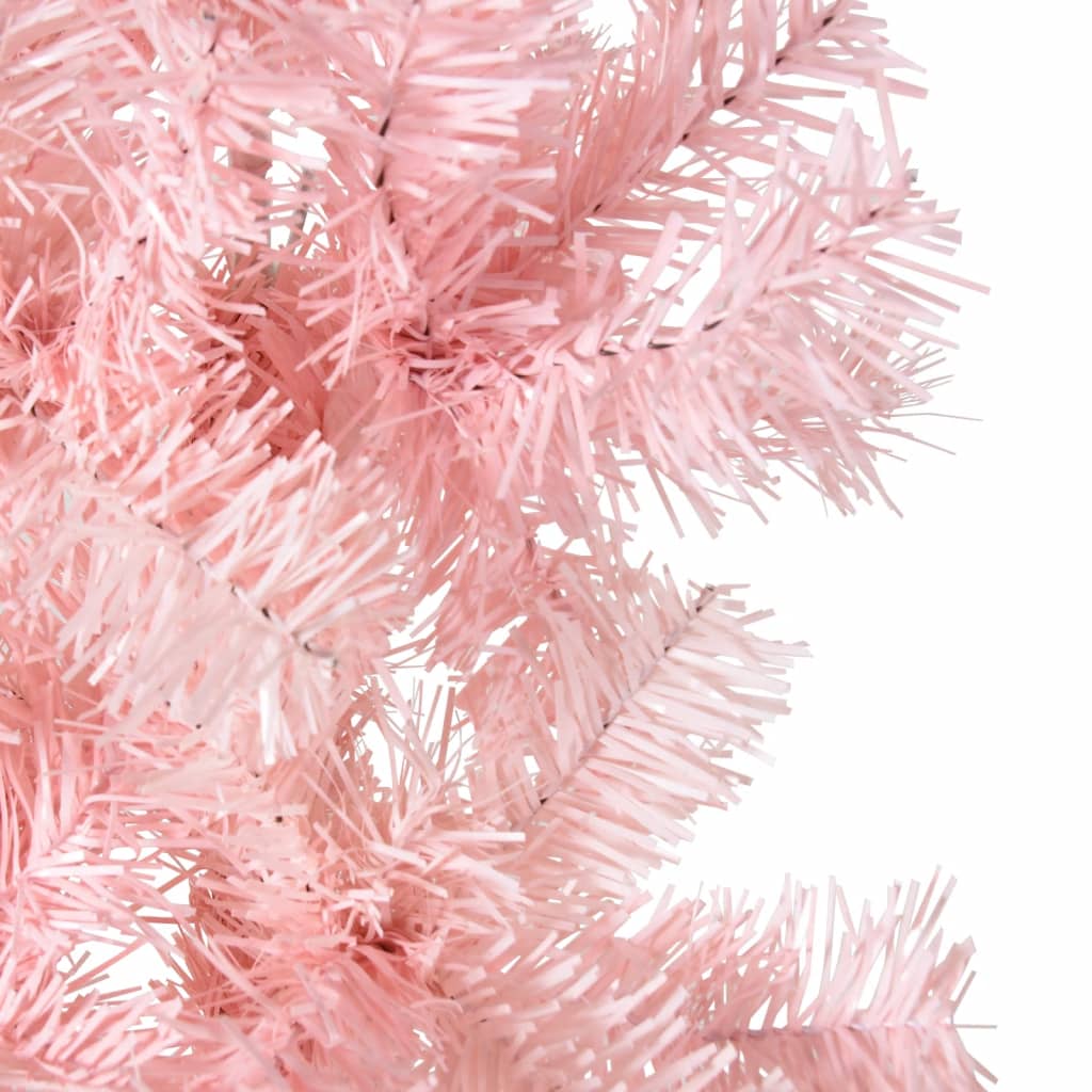 vidaXL Ozka umetna polovična novoletna jelka s stojalom roza 210 cm