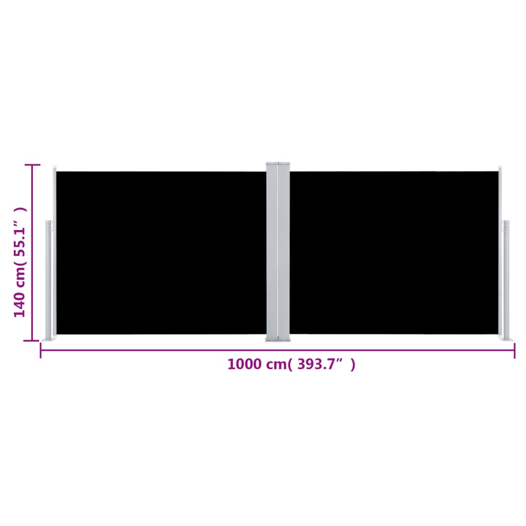 vidaXL Zložljiva stranska tenda črna 140x1000 cm