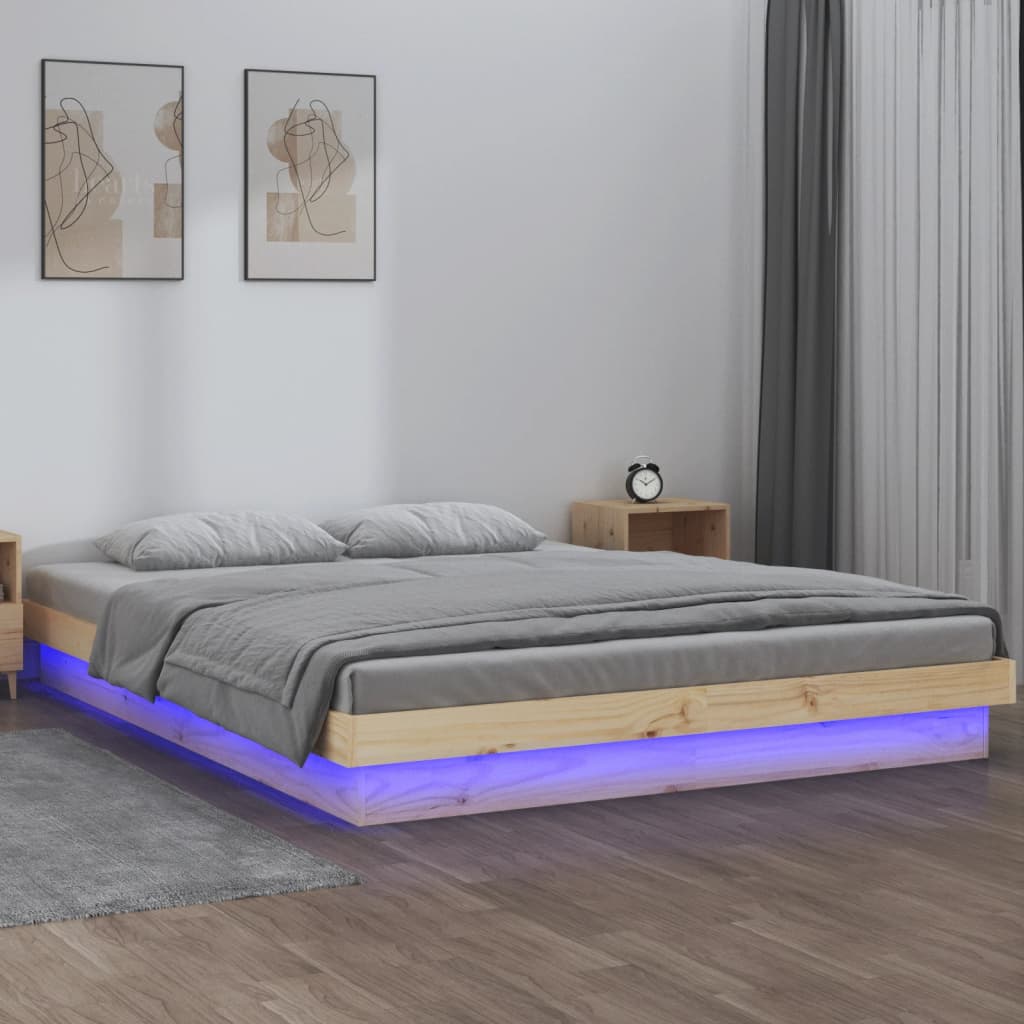 vidaXL LED posteljni okvir 120x190 cm trden les