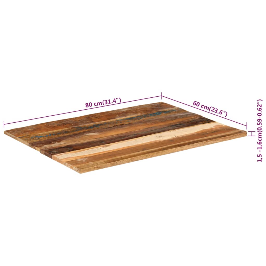 vidaXL Pravokotna mizna plošča 60x80 cm 15-16 mm trden predelan les