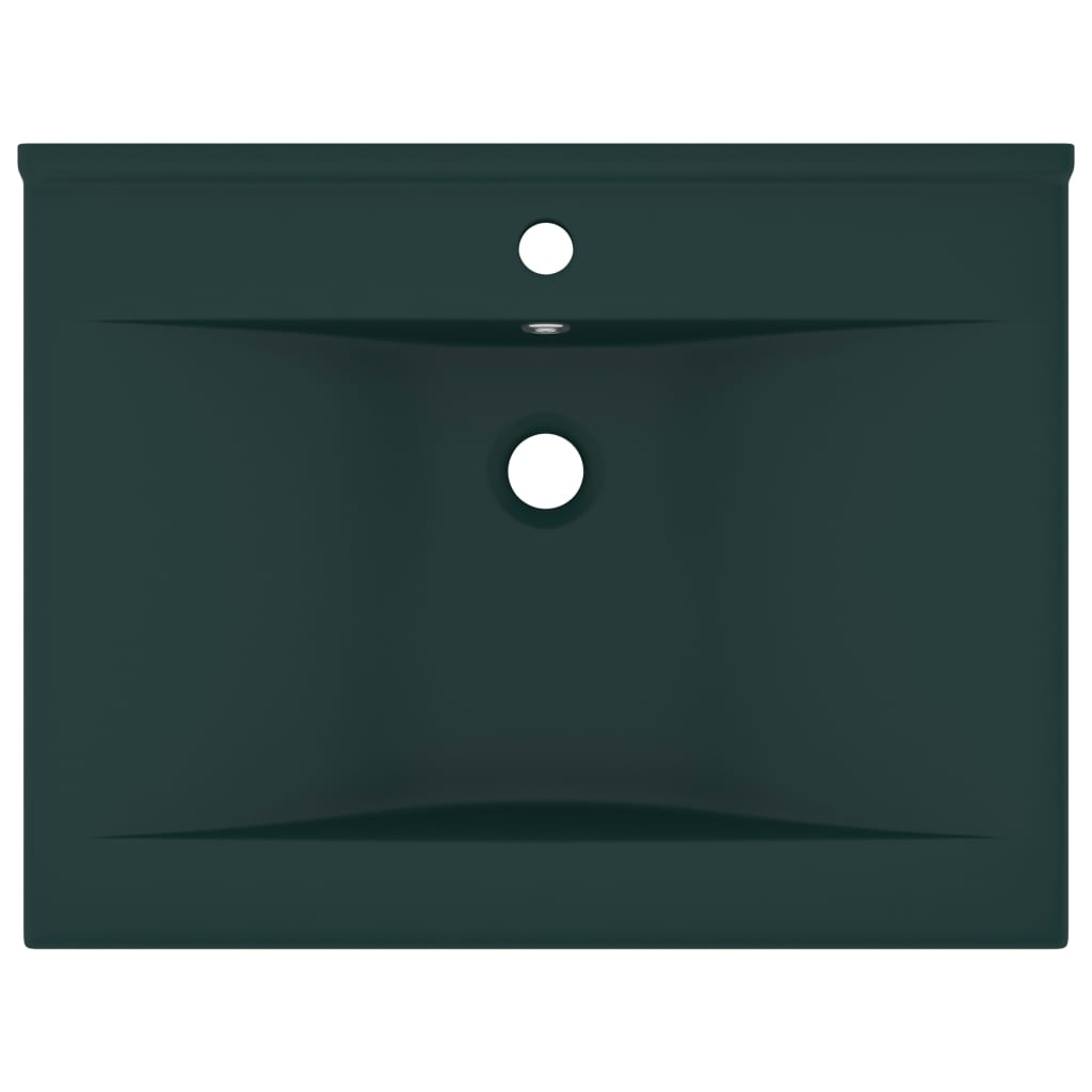 vidaXL Razkošen umivalnik z luknjo mat temno zelen 60x46 cm keramičen