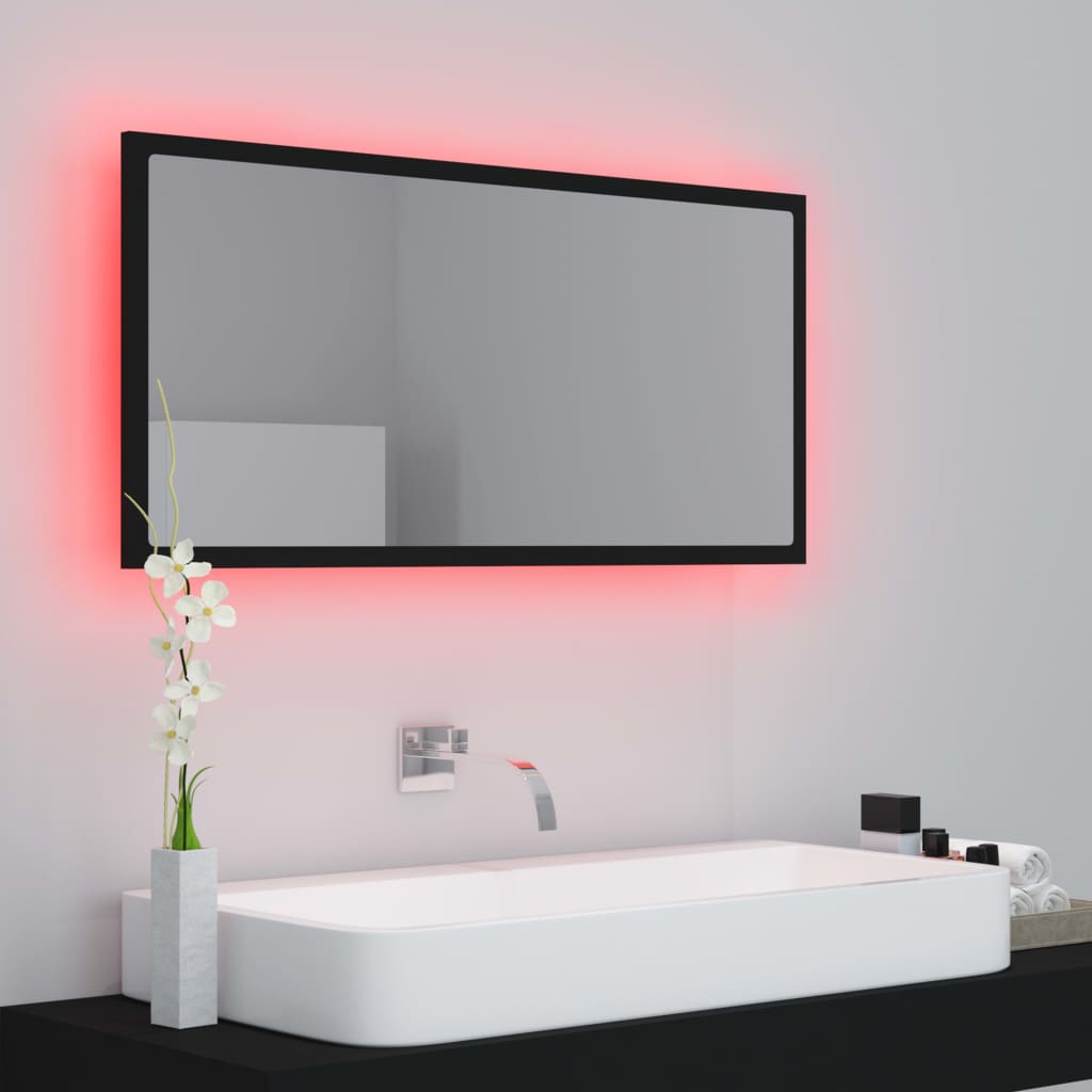 vidaXL LED kopalniško ogledalo črno 90x8,5x37 cm akril
