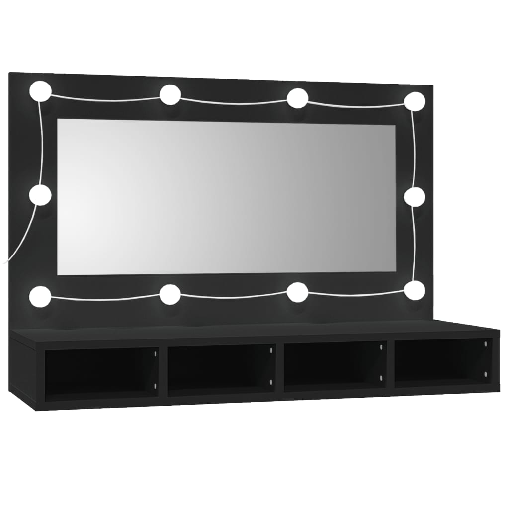 vidaXL Omarica z ogledalom in LED lučkami črna 90x31,5x62 cm