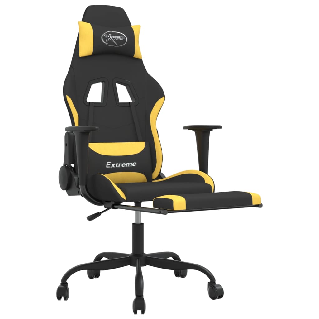 vidaXL Gaming stol z oporo za noge črno in rumeno blago