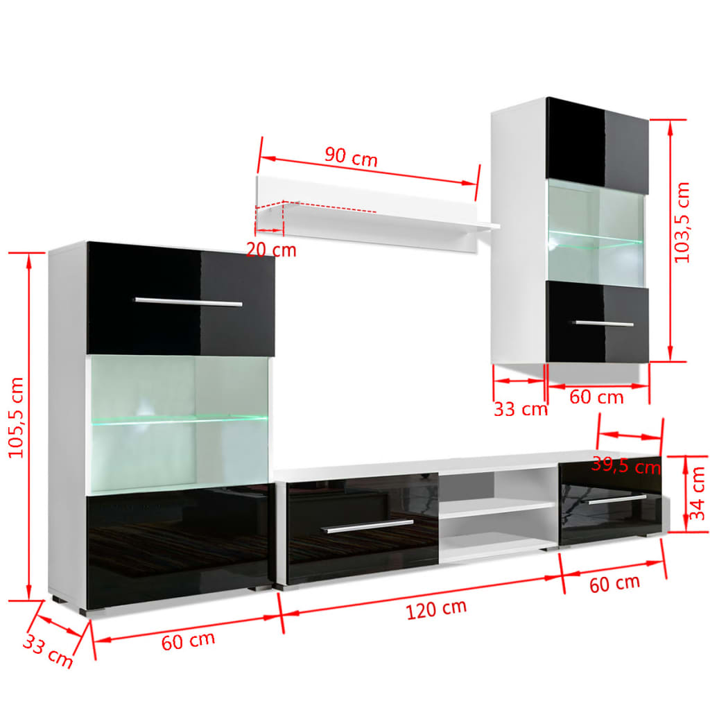 vidaXL 5-Delni komplet pohištva TV enota in LED osvetlitev črne barve