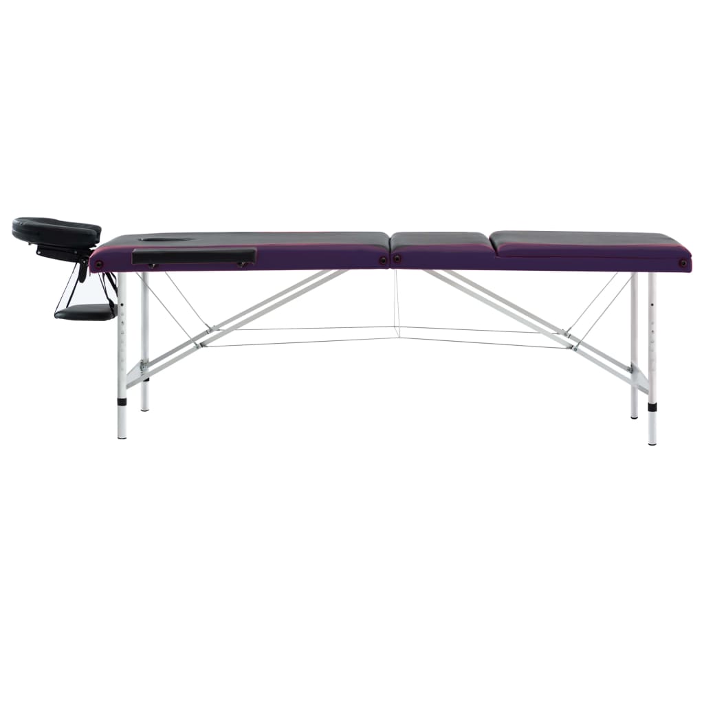 vidaXL 3-conska zložljiva masažna miza aluminij črna in vijolična