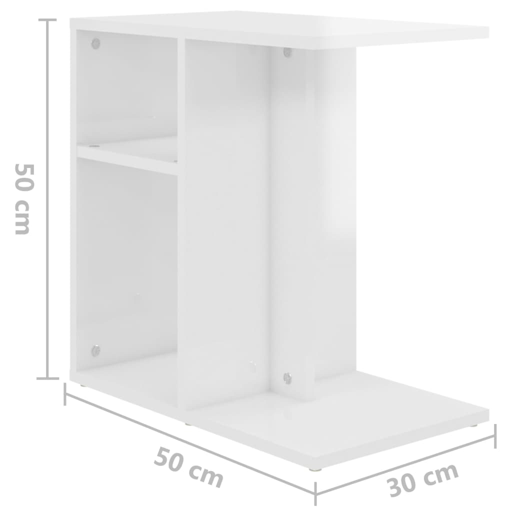 vidaXL Stranska mizica visok sijaj bela 50x30x50 cm iverna plošča