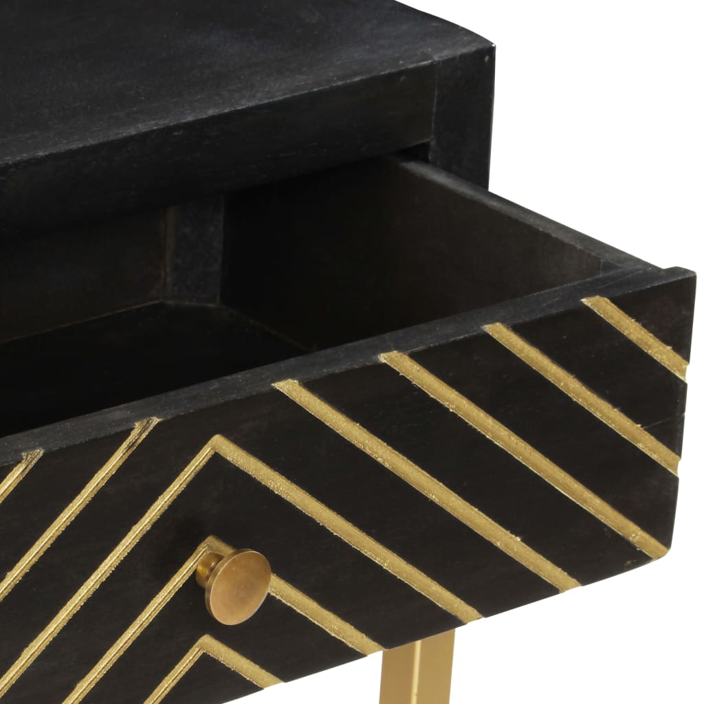 vidaXL Konzolna mizica črna in zlata 90x30x75 cm trden mangov les