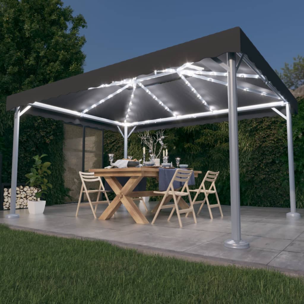 vidaXL Paviljon z LED lučkami 400x300 cm antraciten aluminij