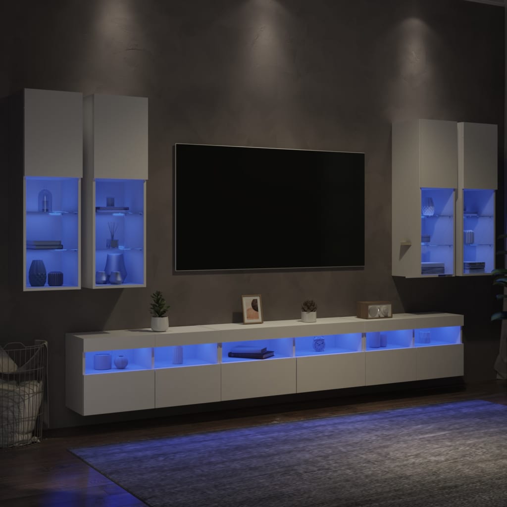 vidaXL Komplet TV omaric z LED lučkami 7-delni bel