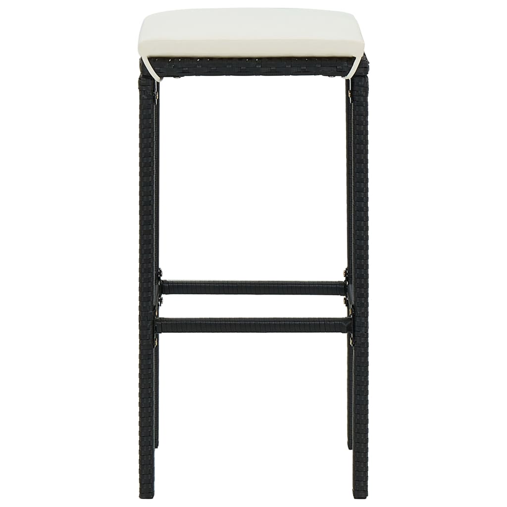 vidaXL Barski stolčki z blazinami 3 kosi črn poli ratan