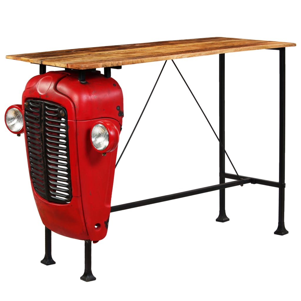 vidaXL Barska miza motiv traktor trden mangov les rdeča 60x150x107 cm