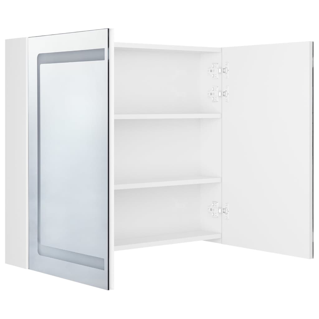 vidaXL LED kopalniška omarica z ogledalom sijoče bela 80x12x68 cm