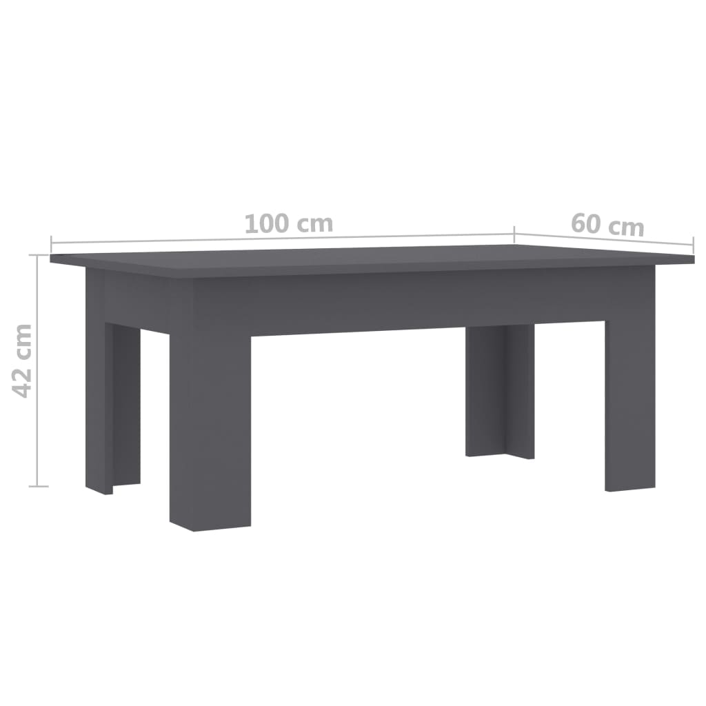 vidaXL Klubska mizica siva 100x60x42 cm iverna plošča