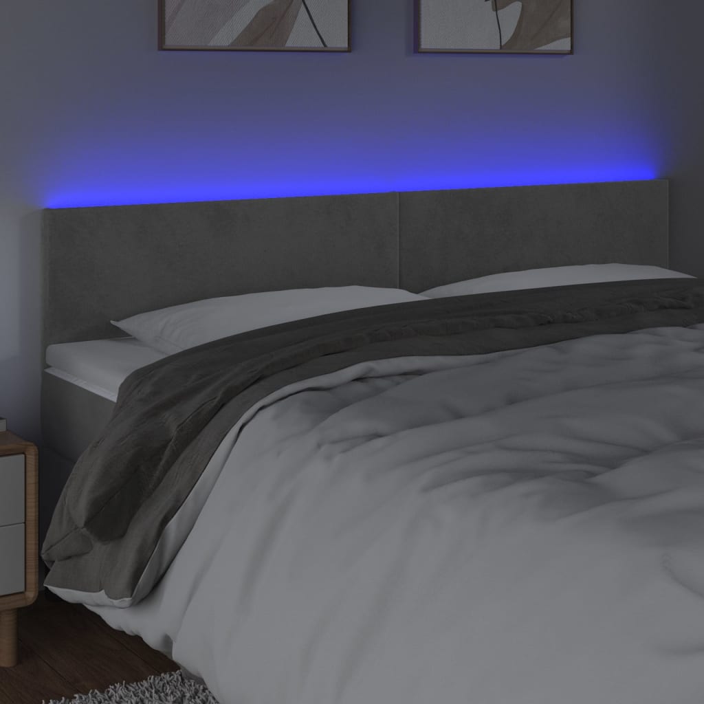 vidaXL LED posteljno vzglavje svetlo sivo 160x5x78/88 cm žamet