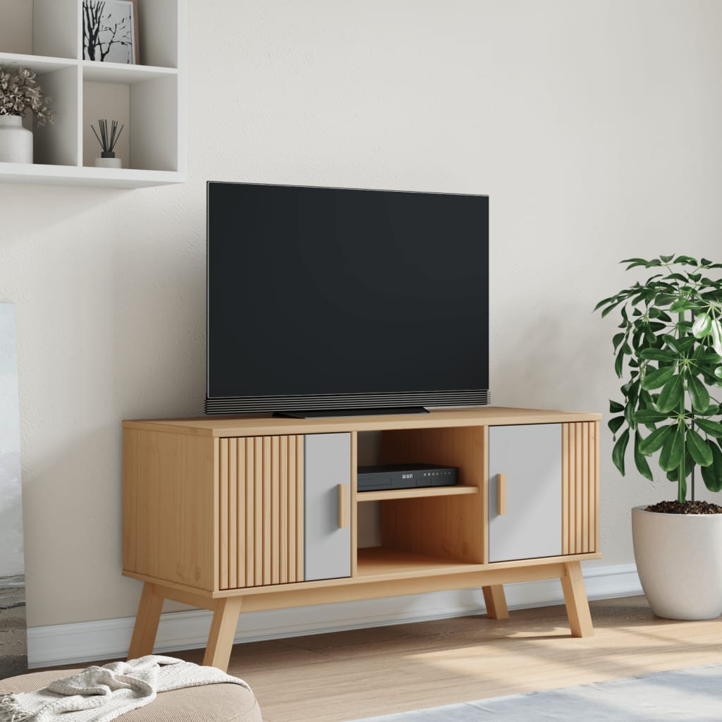 vidaXL TV omarica OLDEN siva in rjava114x43x57 cm trdna borovina