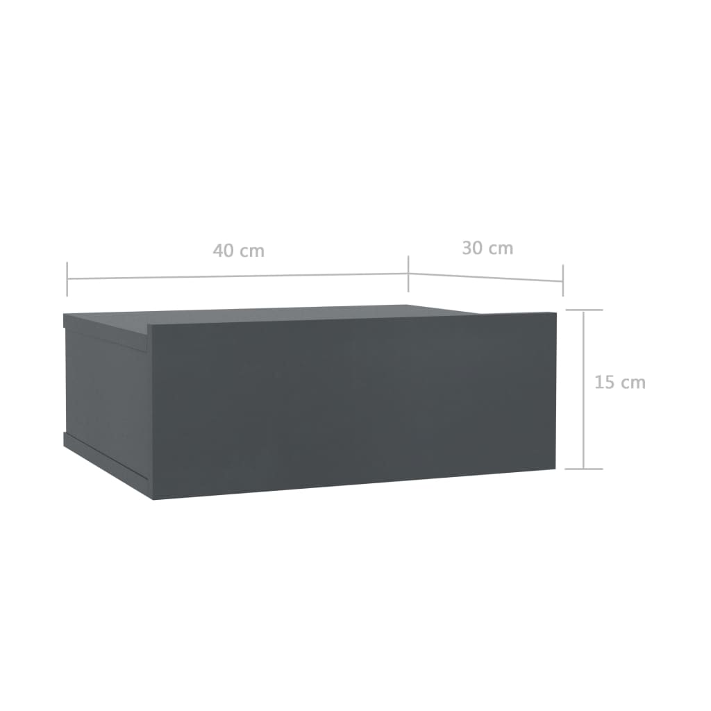 vidaXL Stenska nočna omarica siva 40x30x15 cm iverna plošča