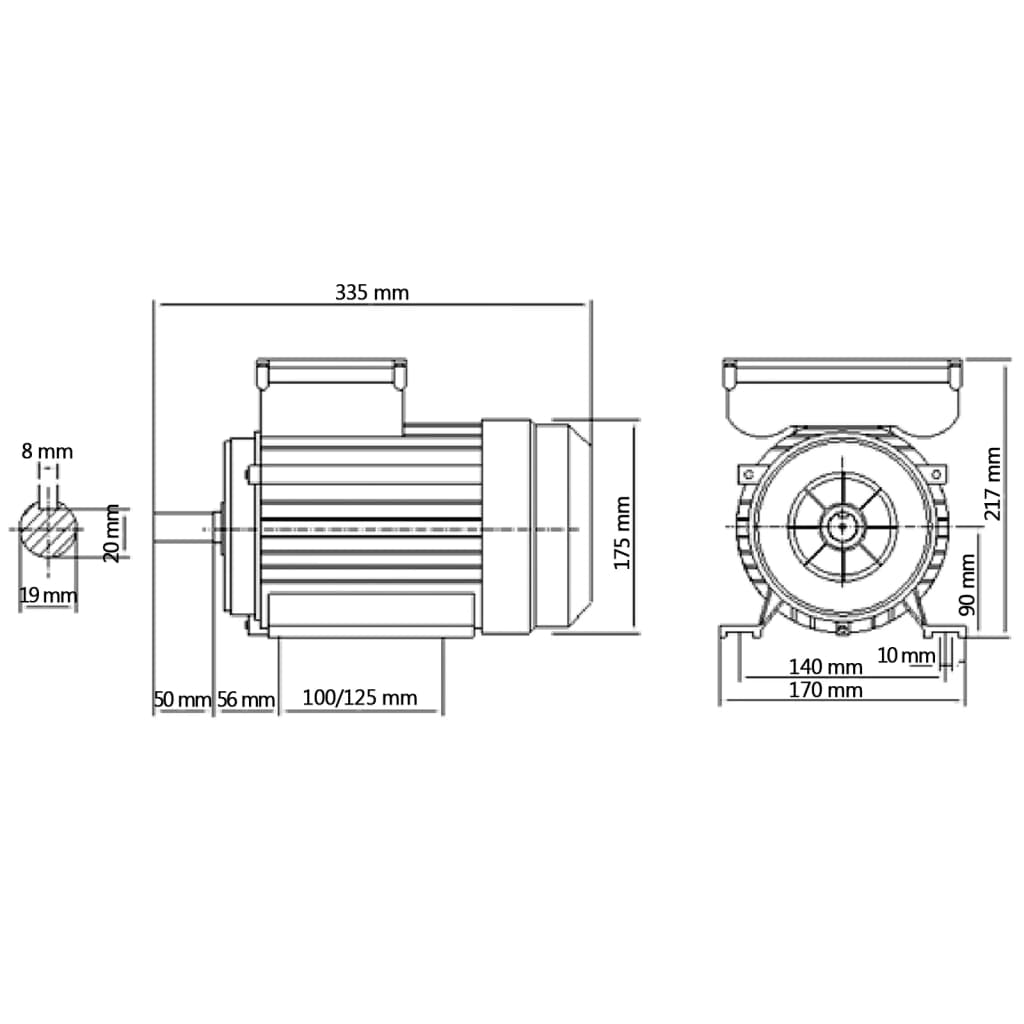 vidaXL Enofazni elektromotor aluminijast 1,5kW/2 kM 2800 vrt/min