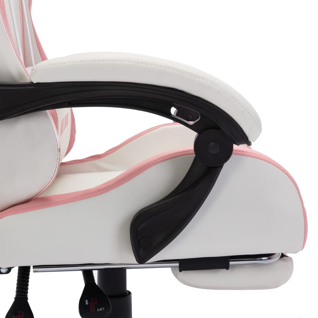 vidaXL Racing stol z RGB LED lučkami roza in belo umetno usnje