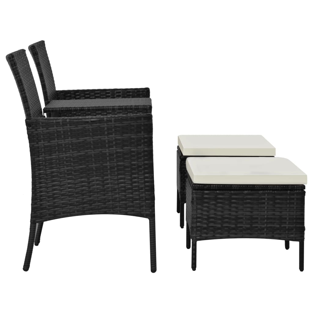 vidaXL Vrtni kavč dvosed z mizico in stolčki poli ratan črn