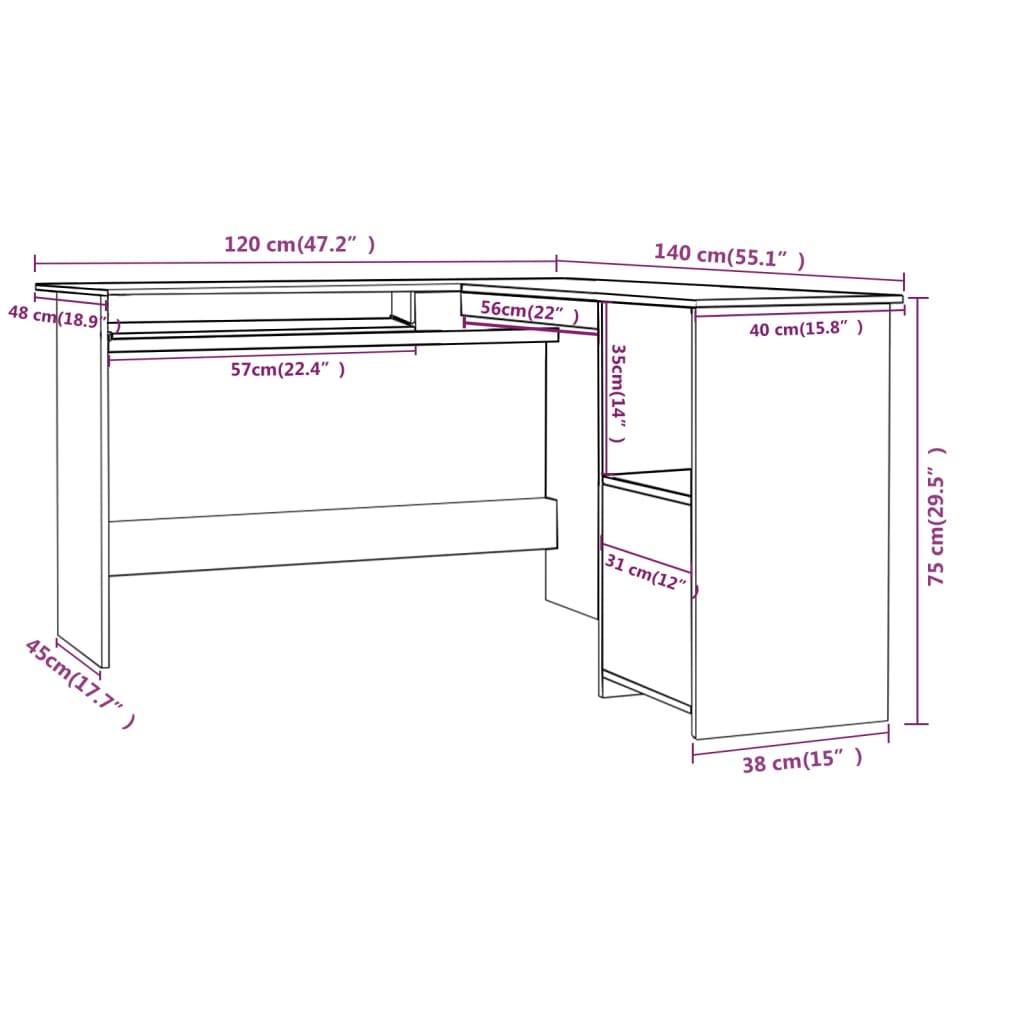 vidaXL Kotna miza L-oblike visok sijaj črna 120x140x75cm iverna plošča