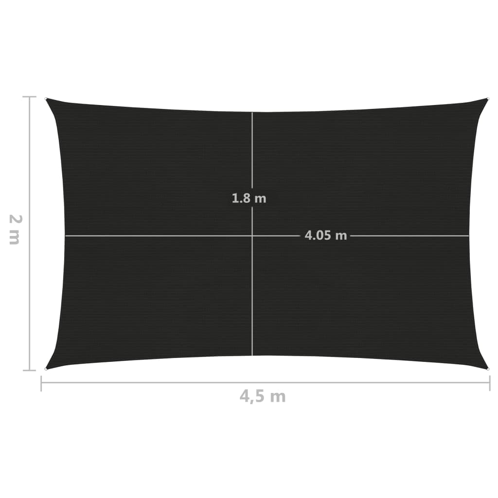 vidaXL Senčno jadro 160 g/m² črno 2x4,5 m HDPE