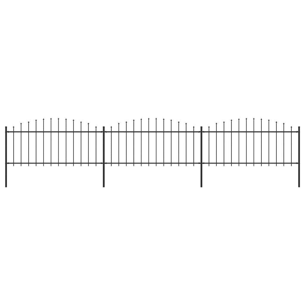vidaXL Vrtna ograja s koničastimi vrhovi jeklo (0,5-0,75)x5,1 m črna