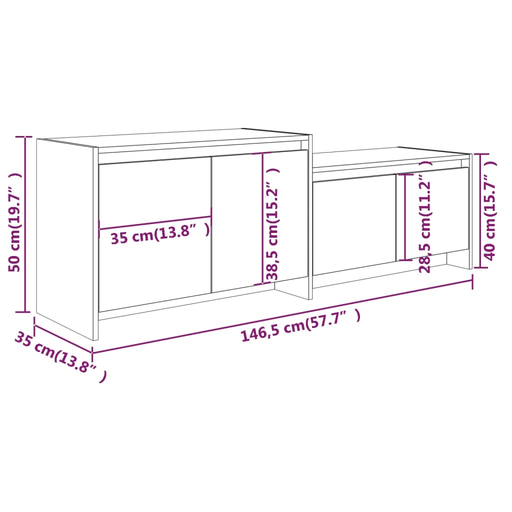 vidaXL TV omarica visok sijaj bela 146,5x35x50 cm iverna plošča