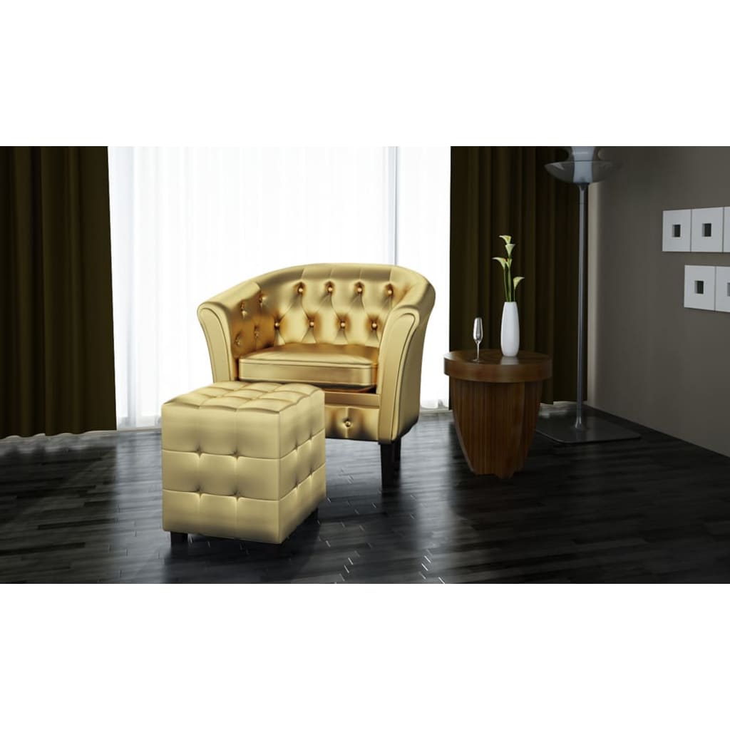 vidaXL Tubast stol s stolčkom za noge iz zlatega umetnega usnja
