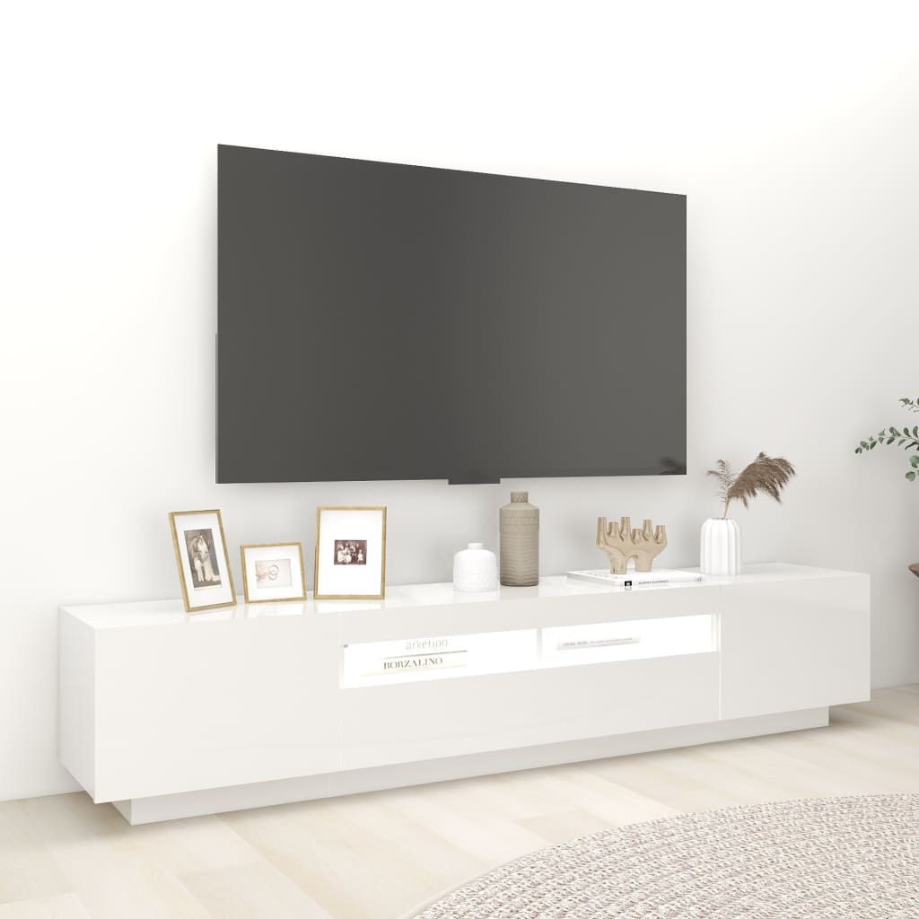 vidaXL TV omarica z LED lučkami visok sijaj bela 200x35x40 cm