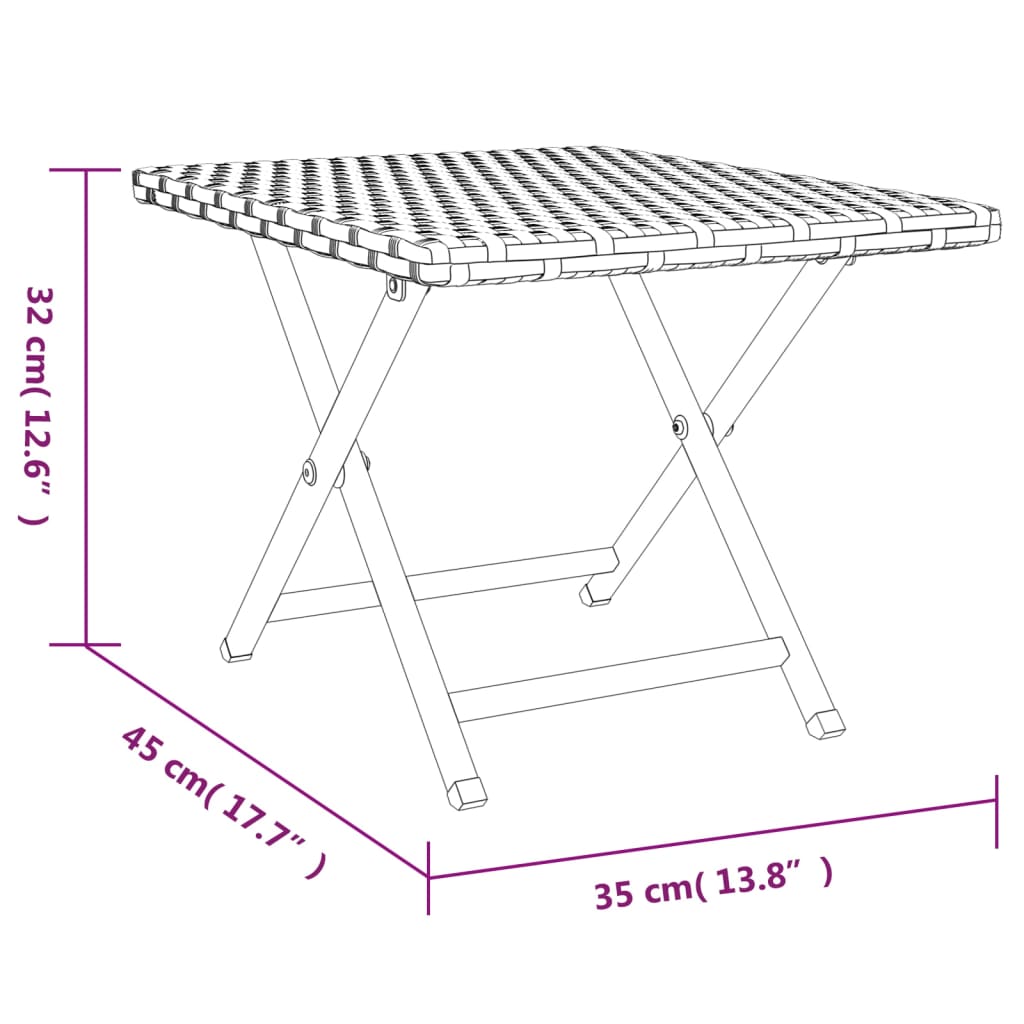 vidaXL Zložljiva miza črna 45x35x32 cm poli ratan