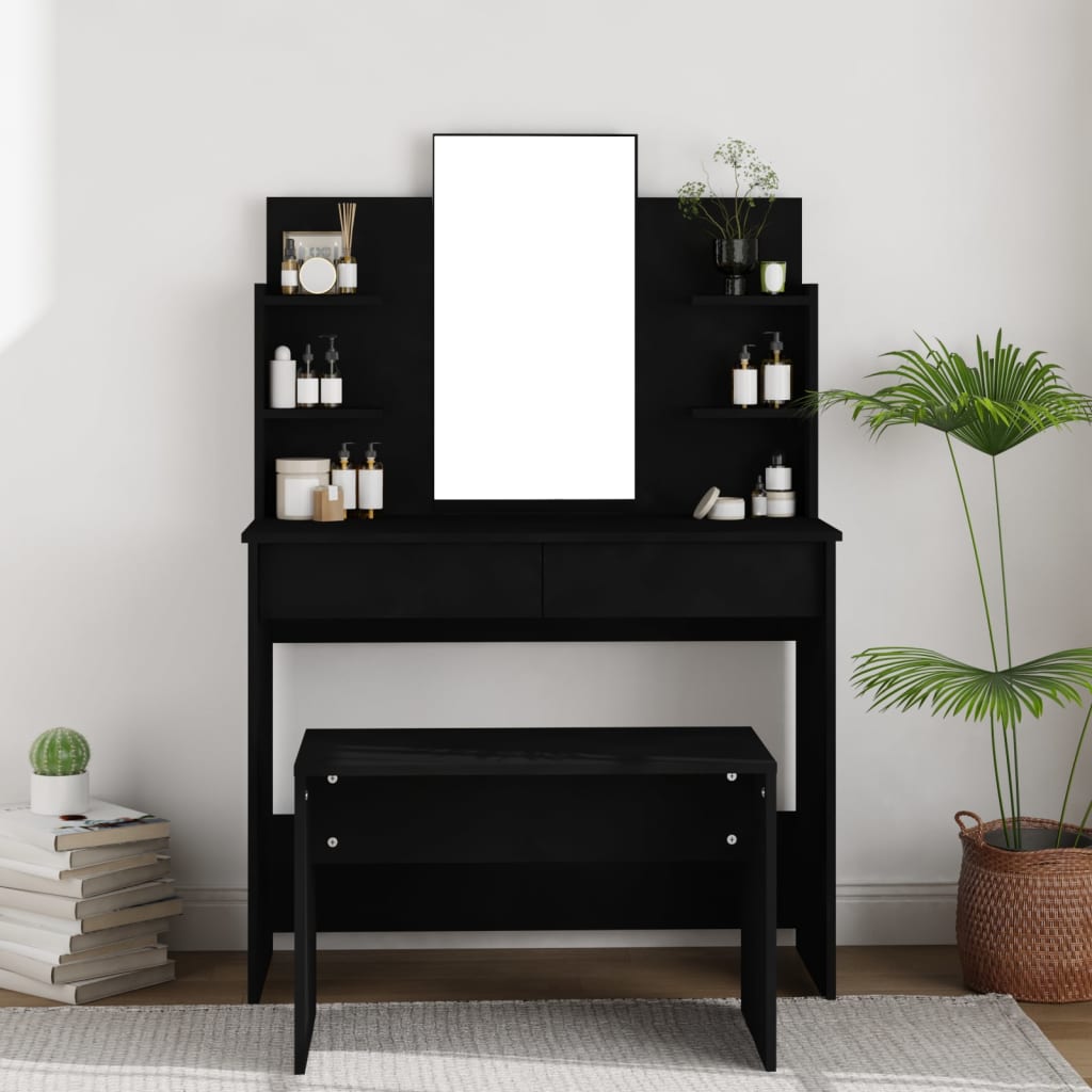 vidaXL Toaletna mizica z ogledalom črna 96x40x142 cm