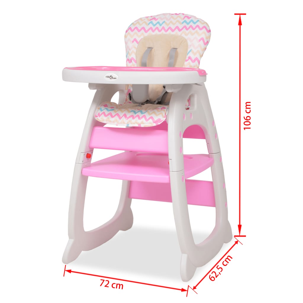 vidaXL 3-v-1 Spremenljiv visok stol z mizico roza